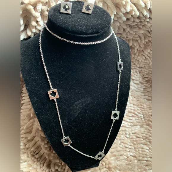 NWOT kate spade Silver Tone Ace Of Spades Hole Punch Earrings & Station Necklace - Picture 3 of 10